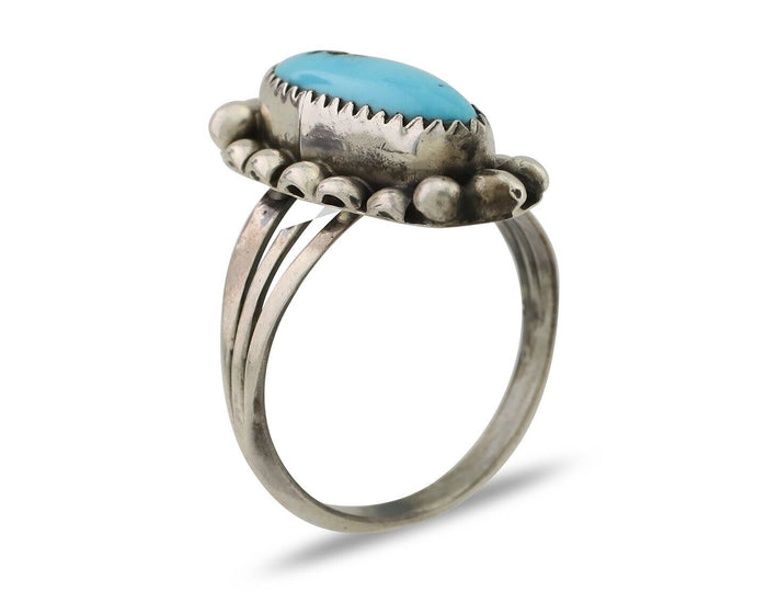 Navajo Ring 925 Silver Kingman Turquoise Artist Signed SC Size 8.75 C.80's