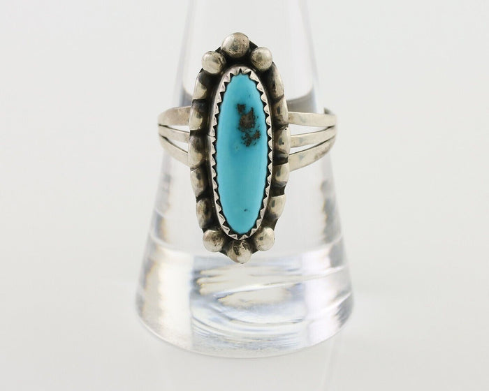 Navajo Ring 925 Silver Kingman Turquoise Artist Signed SC Size 8.75 C.80's