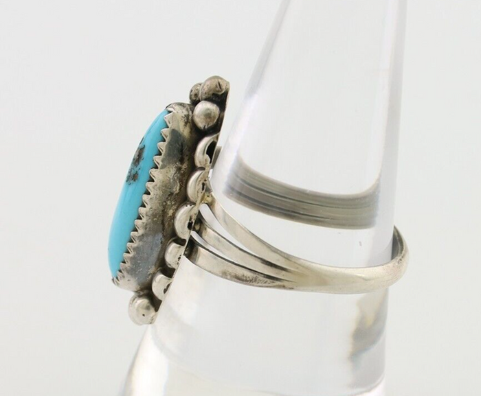 Navajo Ring 925 Silver Kingman Turquoise Artist Signed SC Size 8.75 C.80's
