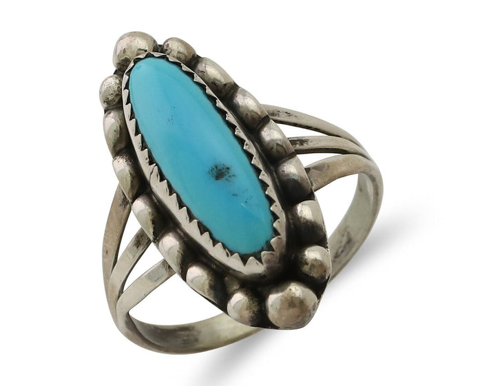Navajo Ring 925 Silver Kingman Turquoise Artist Signed SC Size 9.0 C.80's
