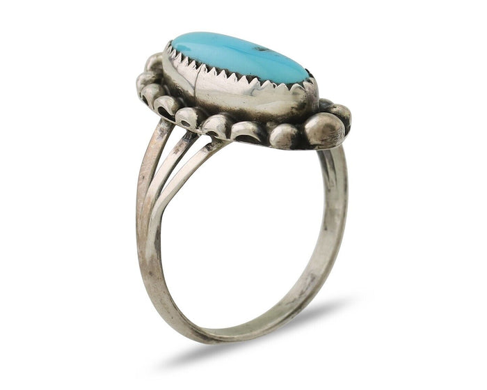 Navajo Ring 925 Silver Kingman Turquoise Artist Signed SC Size 9.0 C.80's