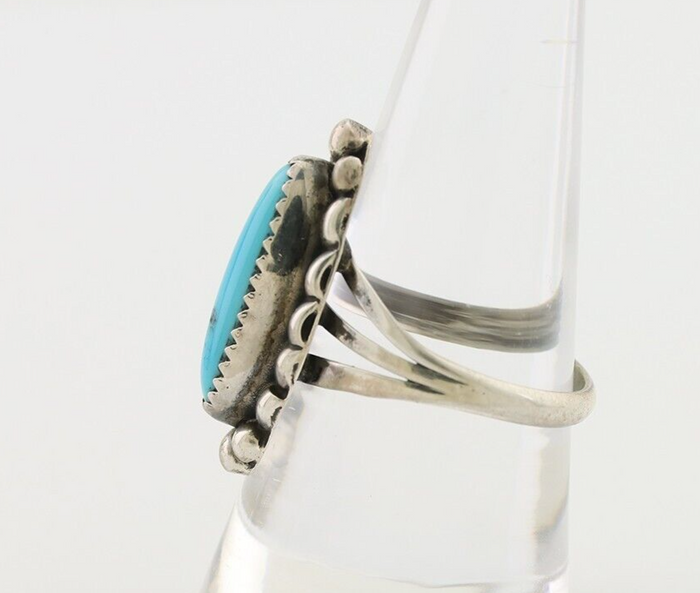 Navajo Ring 925 Silver Kingman Turquoise Artist Signed SC Size 9.0 C.80's
