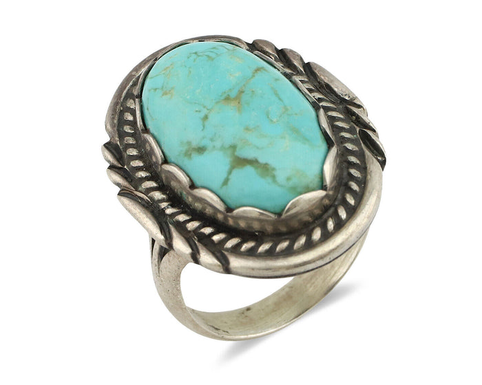 Navajo Ring .925 Silver Kingman Turquoise Artist Signed Sun C.80's