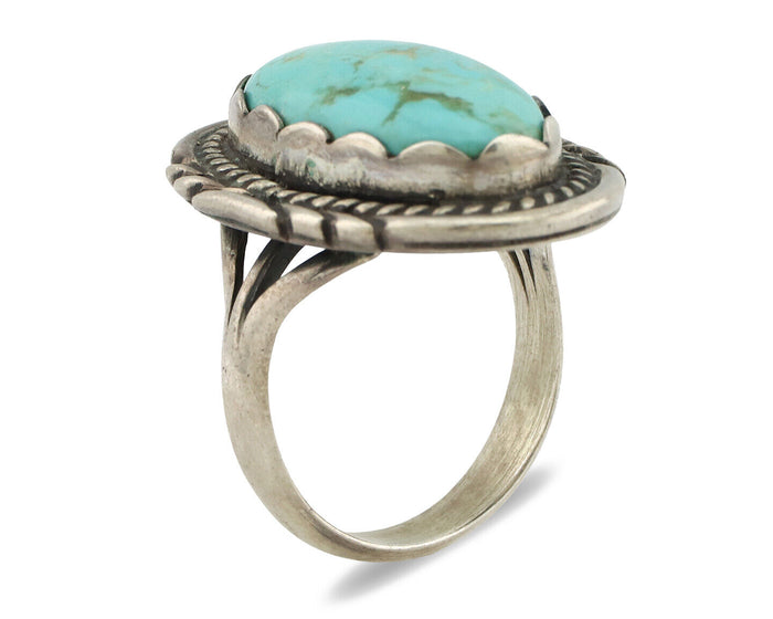 Navajo Ring .925 Silver Kingman Turquoise Artist Signed Sun C.80's