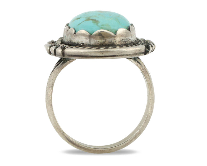 Navajo Ring .925 Silver Kingman Turquoise Artist Signed Sun C.80's