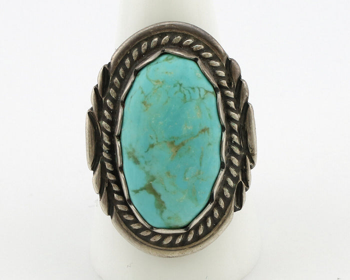 Navajo Ring .925 Silver Kingman Turquoise Artist Signed Sun C.80's