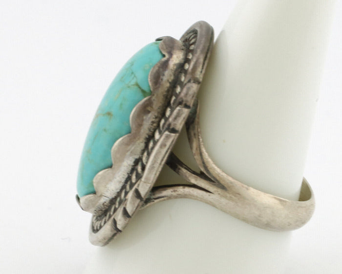 Navajo Ring .925 Silver Kingman Turquoise Artist Signed Sun C.80's