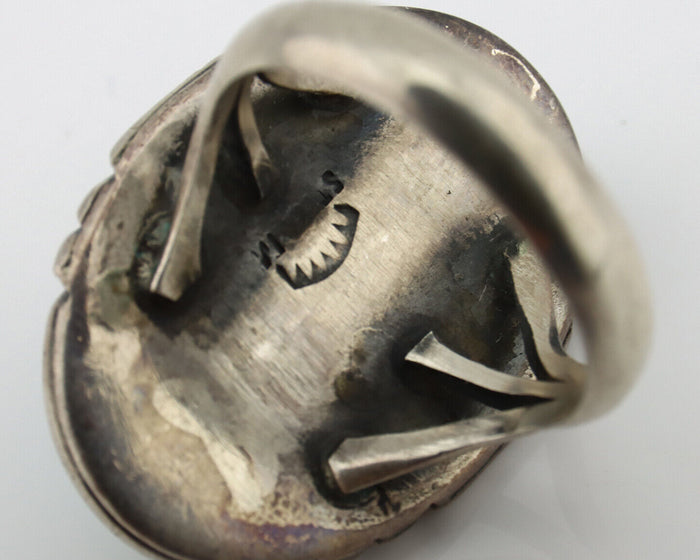 Navajo Ring .925 Silver Kingman Turquoise Artist Signed Sun C.80's