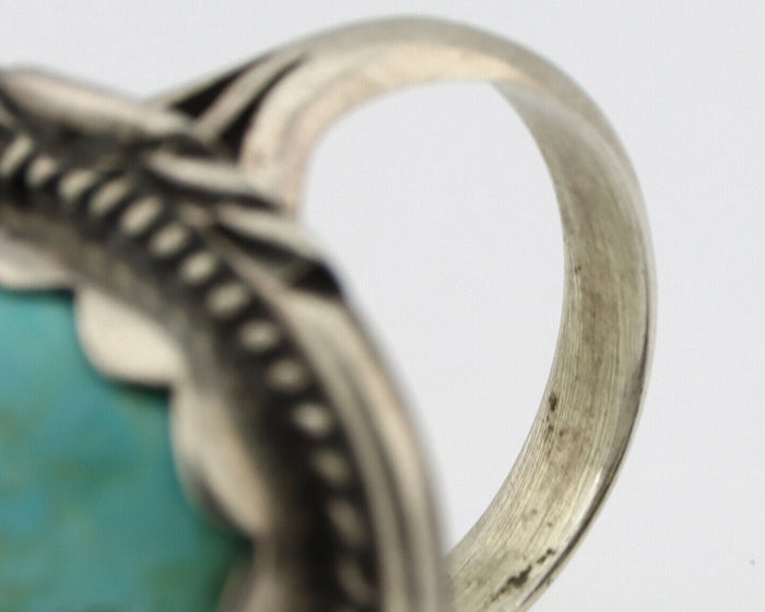 Navajo Ring .925 Silver Kingman Turquoise Artist Signed Sun C.80's
