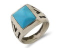 Navajo Ring 925 Silver Kingman Turquoise Artist Signed Sunburst C.80's