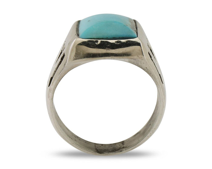 Navajo Ring 925 Silver Kingman Turquoise Artist Signed Sunburst C.80's