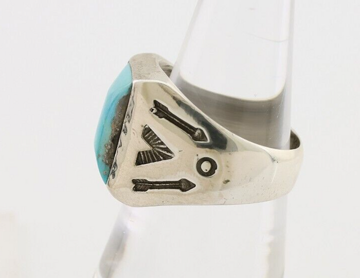 Navajo Ring 925 Silver Kingman Turquoise Artist Signed Sunburst C.80's