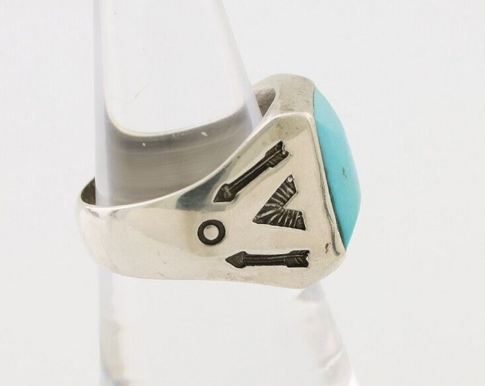 Navajo Ring 925 Silver Kingman Turquoise Artist Signed Sunburst C.80's