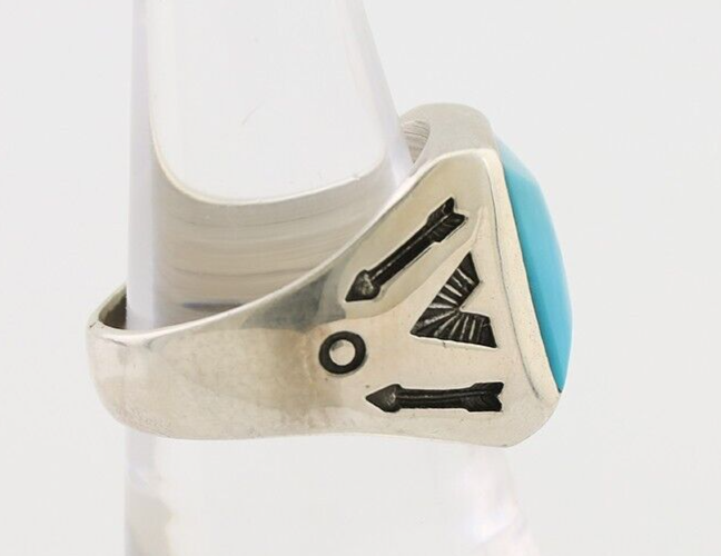 Navajo Ring 925 Silver Kingman Turquoise Artist Signed Sunburst C.80's