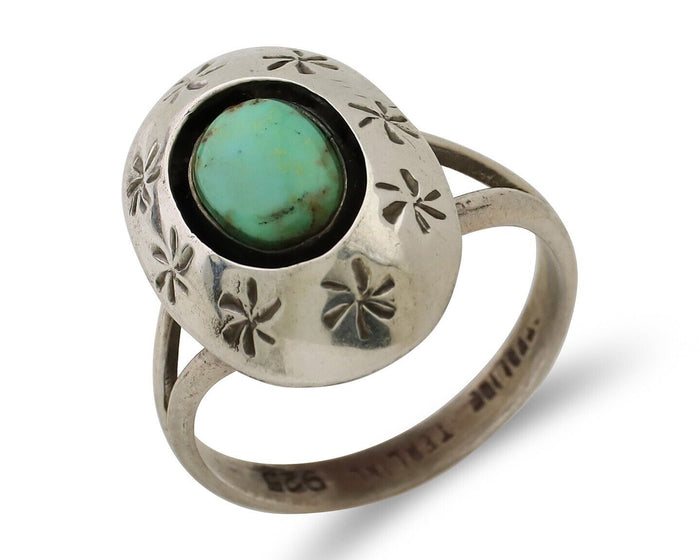 Navajo Ring 925 Silver Kingman Turquoise Native American Artist C.80's