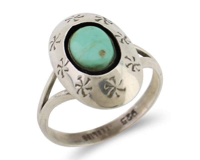 Navajo Ring 925 Silver Kingman Turquoise Native American Artist C.80's