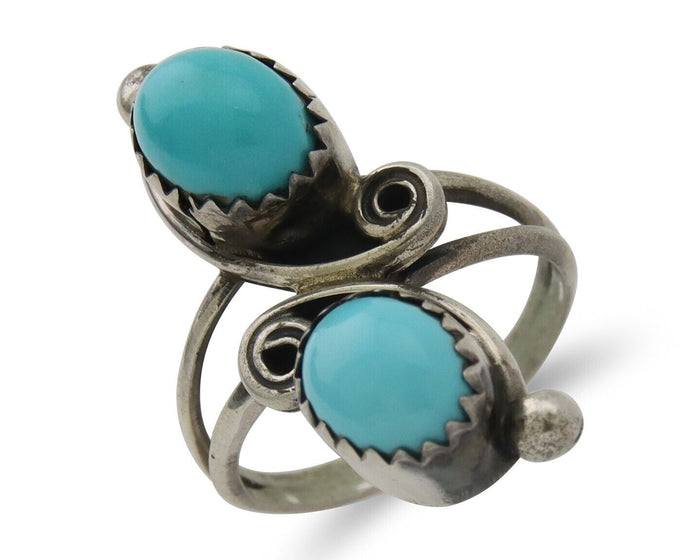 Navajo Ring 925 Silver Kingman Turquoise Native American Artist C.80's