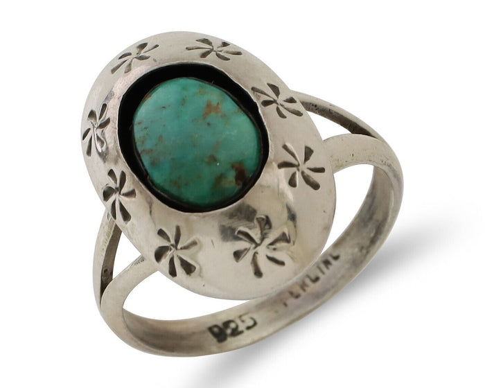 Navajo Ring 925 Silver Kingman Turquoise Native American Artist C.80's
