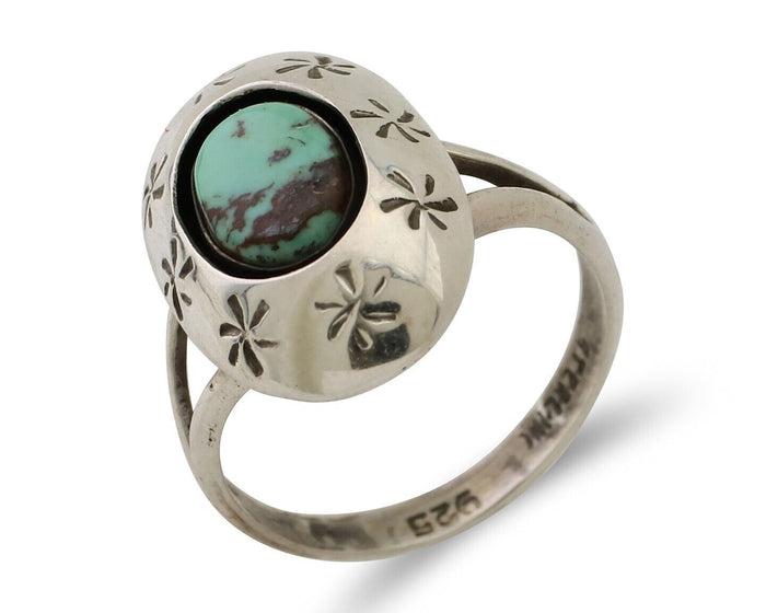Navajo Ring 925 Silver Kingman Turquoise Native American Artist C.80's
