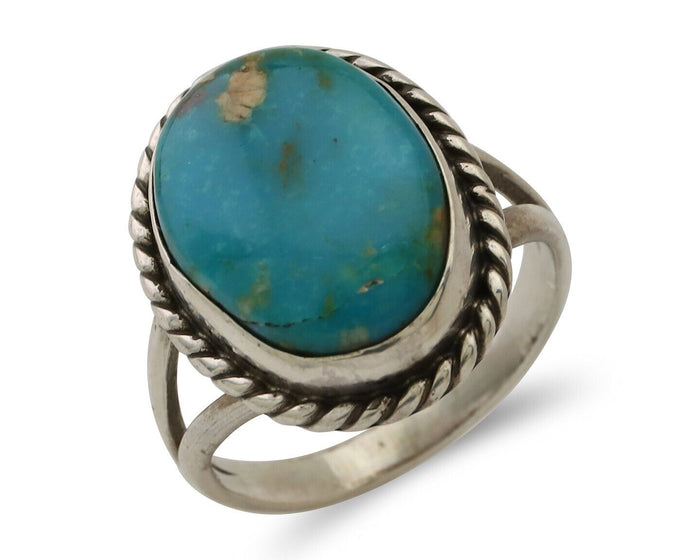 Navajo Ring 925 Silver Kingman Turquoise Native American Artist C.80's