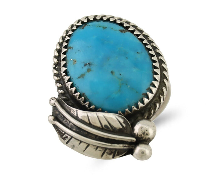Navajo Ring 925 Silver Kingman Turquoise Native American Artist C.80's