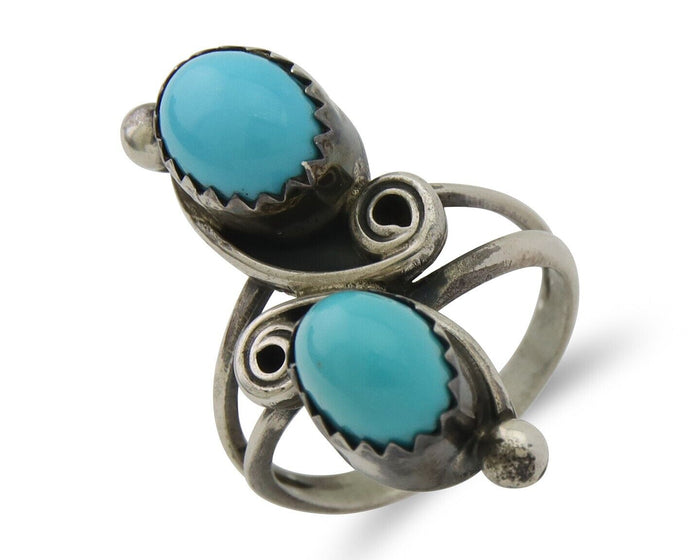 Navajo Ring 925 Silver Kingman Turquoise Native American Artist C.80's