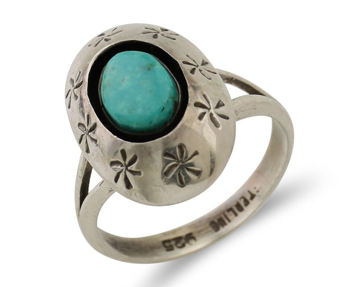 Navajo Ring 925 Silver Kingman Turquoise Native American Artist C.80's