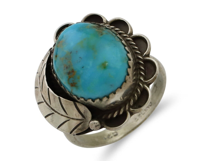 Navajo Ring 925 Silver Kingman Turquoise Native American Artist C.80's