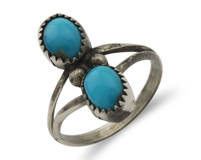 Navajo Ring 925 Silver Kingman Turquoise Native American Artist C.80's