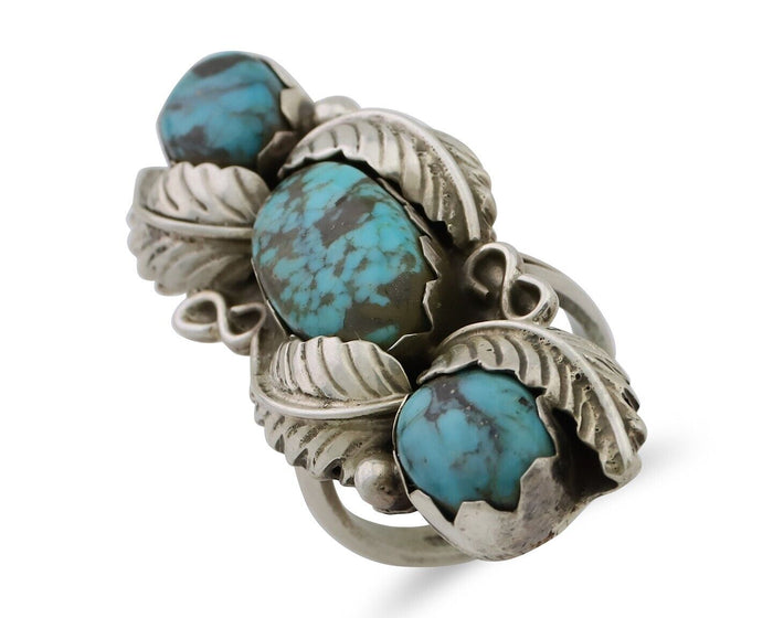Navajo Ring 925 Silver Kingman Turquoise Native American Artist C.80's