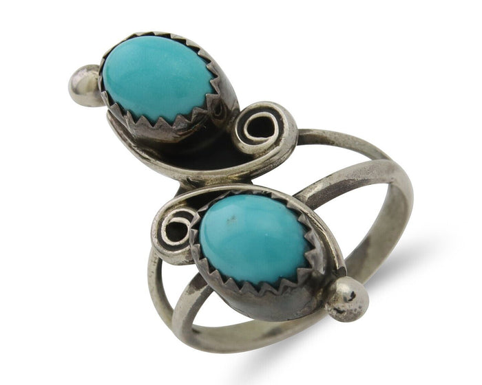 Navajo Ring 925 Silver Kingman Turquoise Native American Artist C.80's