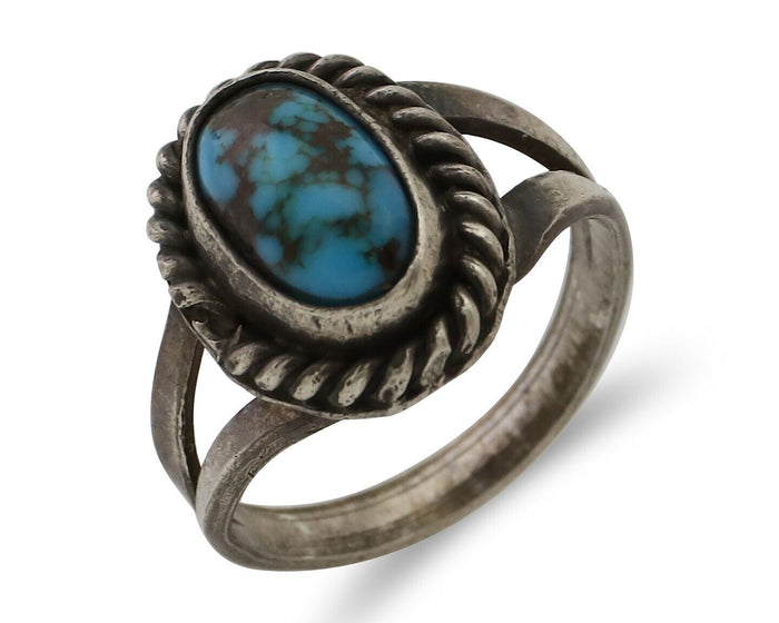 Navajo Ring 925 Silver Kingman Turquoise Native American Artist C.80's
