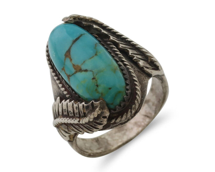 Navajo Ring 925 Silver Kingman Turquoise Native American Artist C.80's