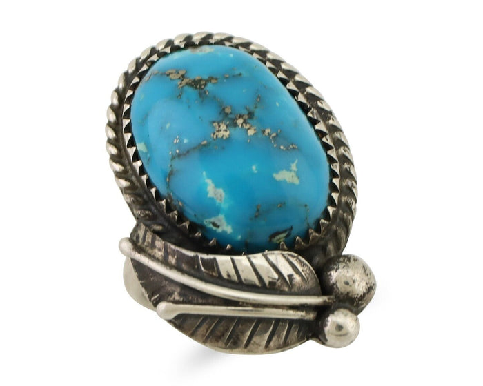 Navajo Ring 925 Silver Kingman Turquoise Native American Artist C.80's