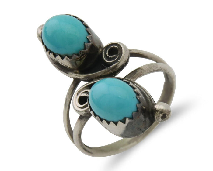 Navajo Ring 925 Silver Kingman Turquoise Native American Artist C.80's