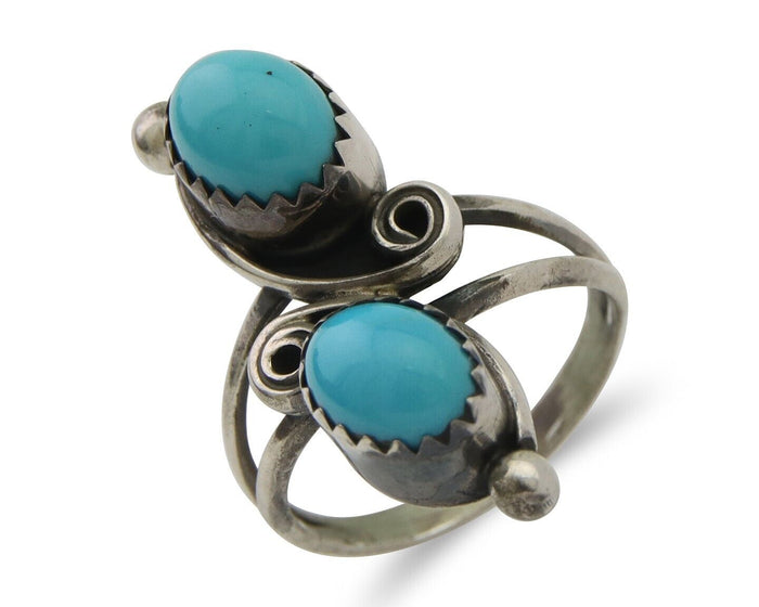 Navajo Ring 925 Silver Kingman Turquoise Native American Artist C.80's
