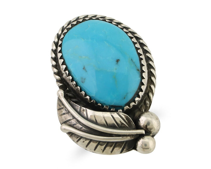Navajo Ring 925 Silver Kingman Turquoise Native American Artist C.80's