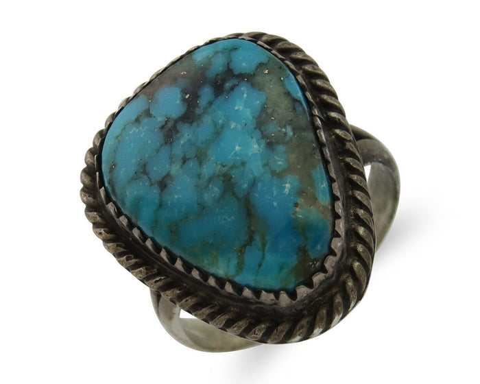 Navajo Ring 925 Silver Kingman Turquoise Native American Artist C.80's