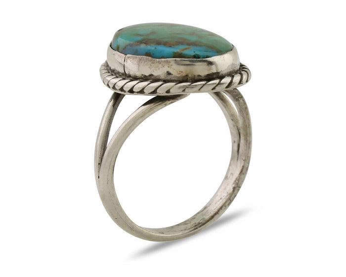 Navajo Ring 925 Silver Kingman Turquoise Native American Artist C.80's