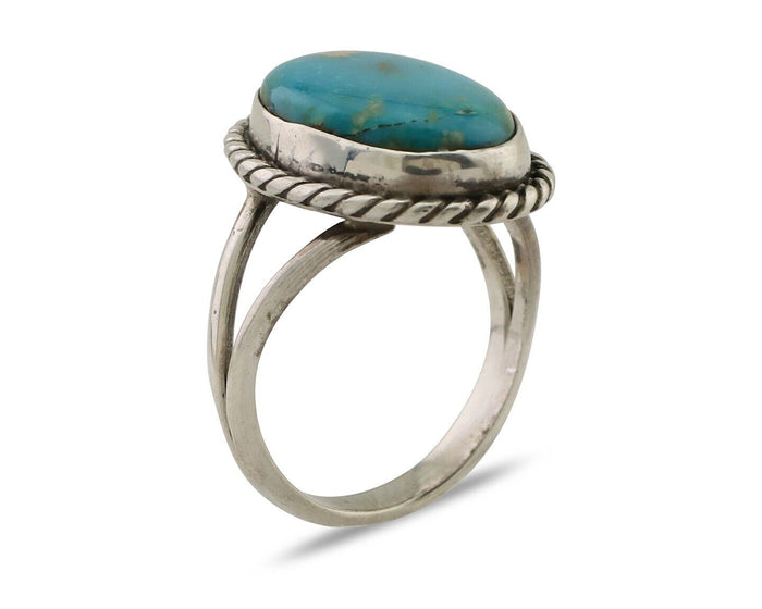 Navajo Ring 925 Silver Kingman Turquoise Native American Artist C.80's