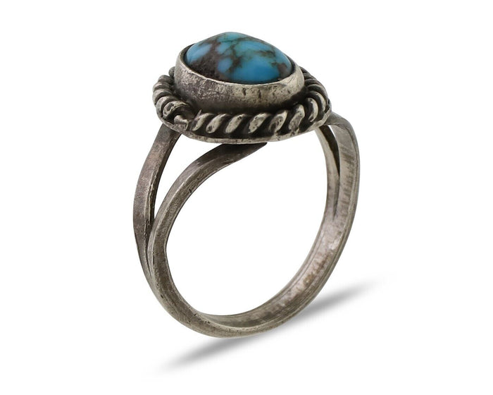Navajo Ring 925 Silver Kingman Turquoise Native American Artist C.80's