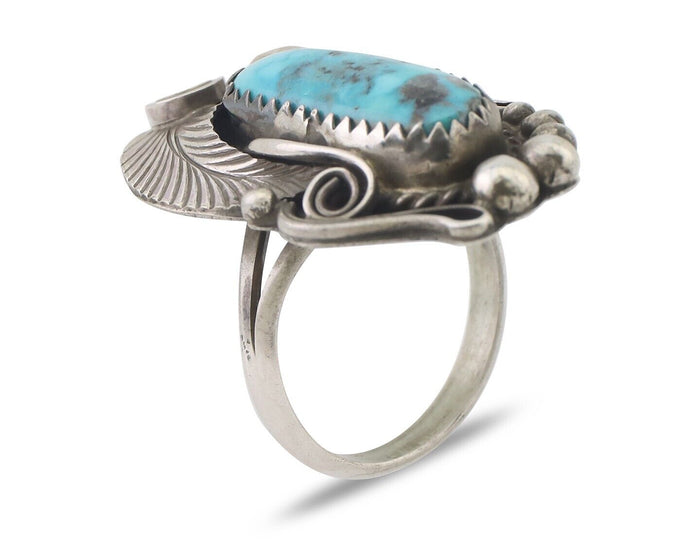 Navajo Ring 925 Silver Kingman Turquoise Native American Artist C.80's