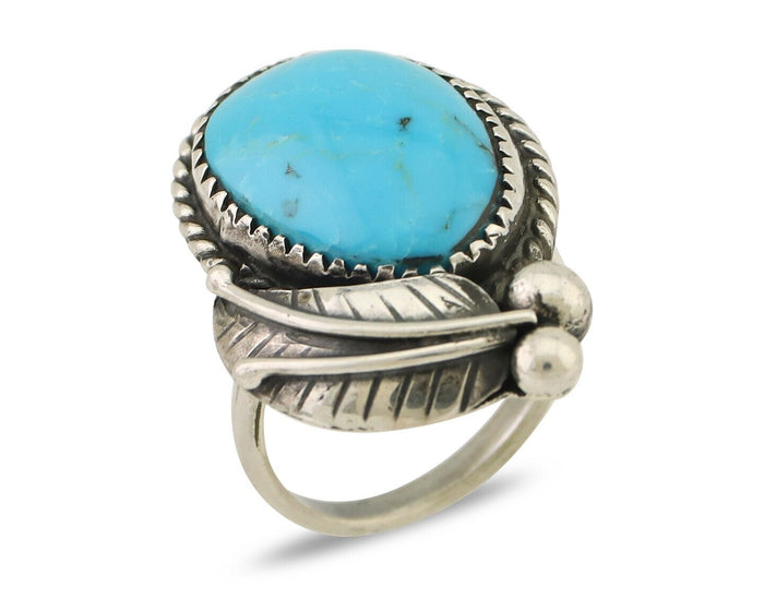 Navajo Ring 925 Silver Kingman Turquoise Native American Artist C.80's