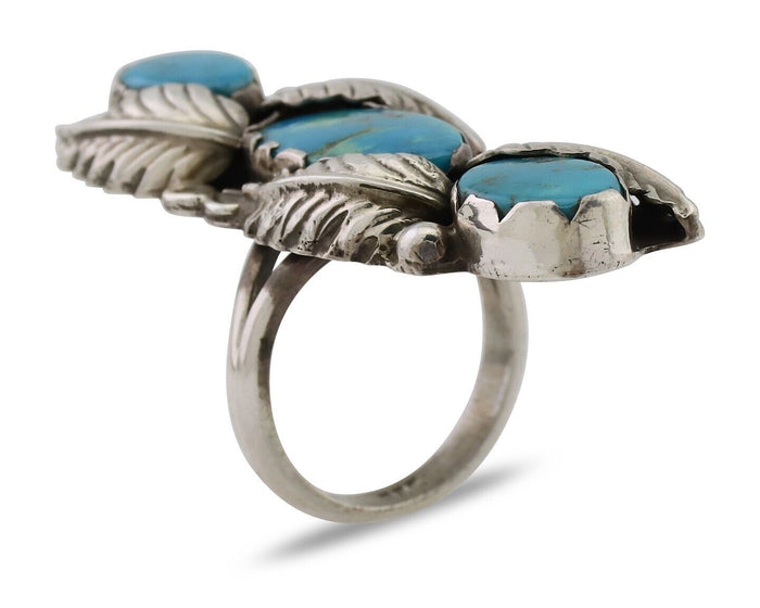 Navajo Ring 925 Silver Kingman Turquoise Native American Artist C.80's