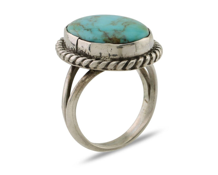 Navajo Ring 925 Silver Kingman Turquoise Native American Artist C.80's