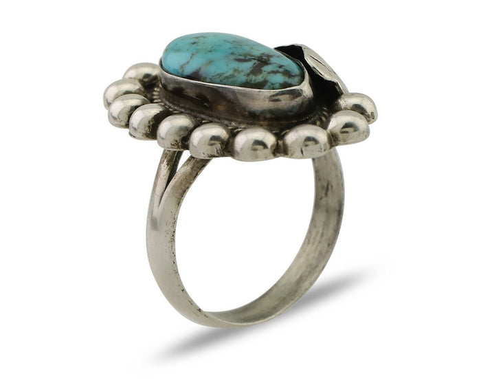 Navajo Ring 925 Silver Kingman Turquoise Native American Artist C.80's