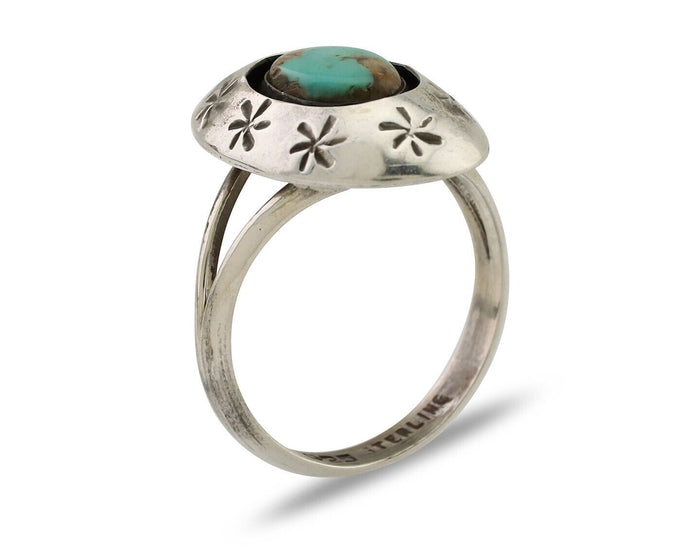 Navajo Ring 925 Silver Kingman Turquoise Native American Artist C.80's