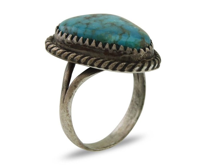 Navajo Ring 925 Silver Kingman Turquoise Native American Artist C.80's
