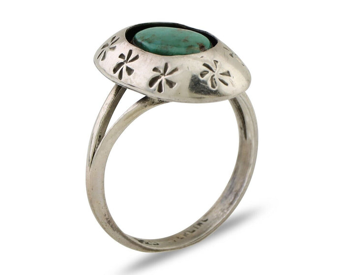 Navajo Ring 925 Silver Kingman Turquoise Native American Artist C.80's