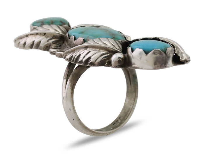 Navajo Ring 925 Silver Kingman Turquoise Native American Artist C.80's